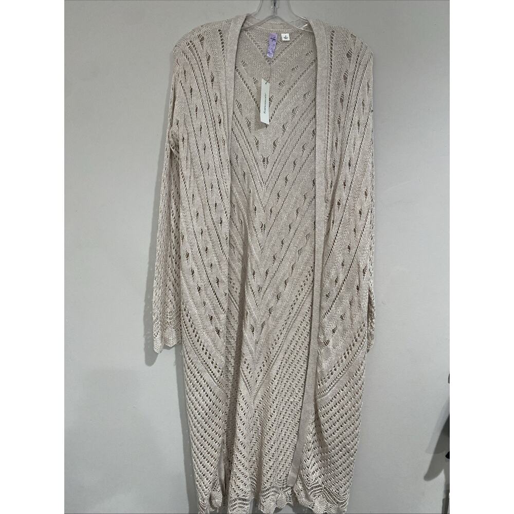 Long Cardigan Duster Sweater Beige Open Knit Boho Festival Cover Alya Up Sz S